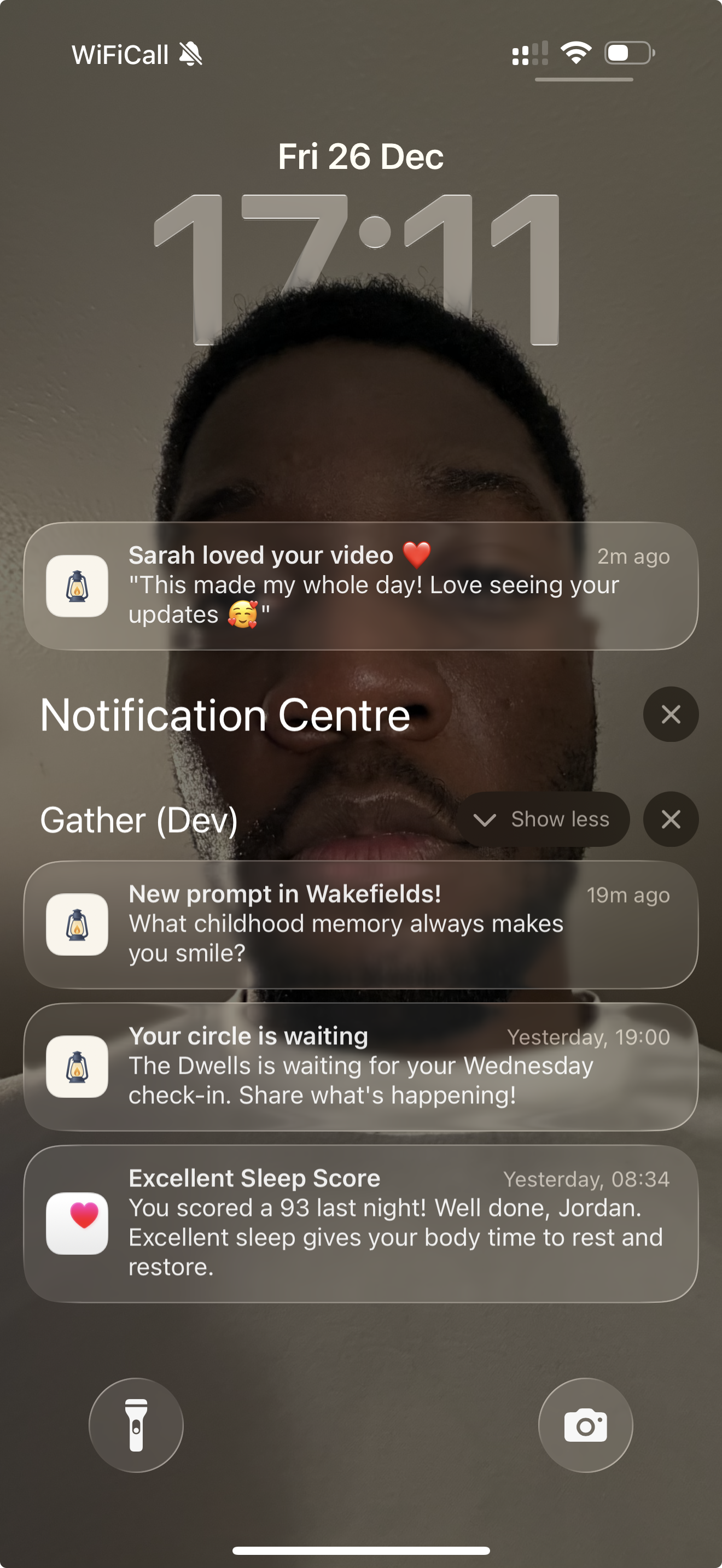 Gather app showing weekly prompt notification